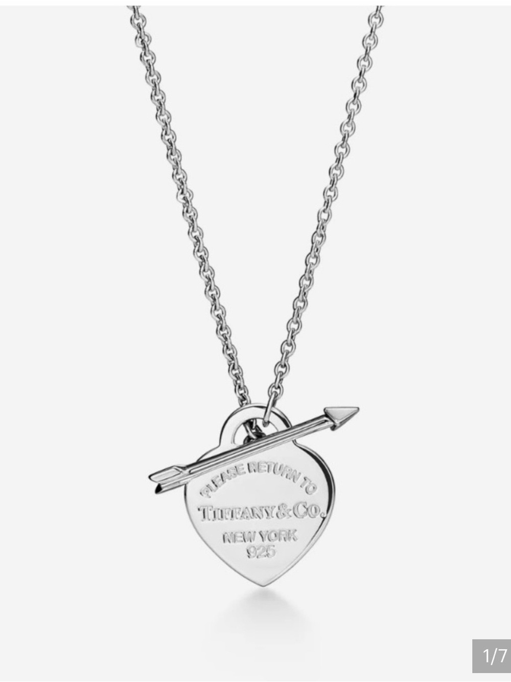 NWT Tiffany & Co. Sterling Silver Heart and Arrow Pendant Necklace. Authentic.